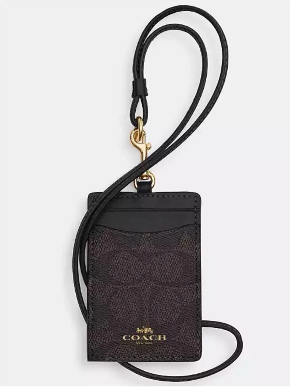 Coach Lanyard ID Card Case - Gold/Walnut/Black